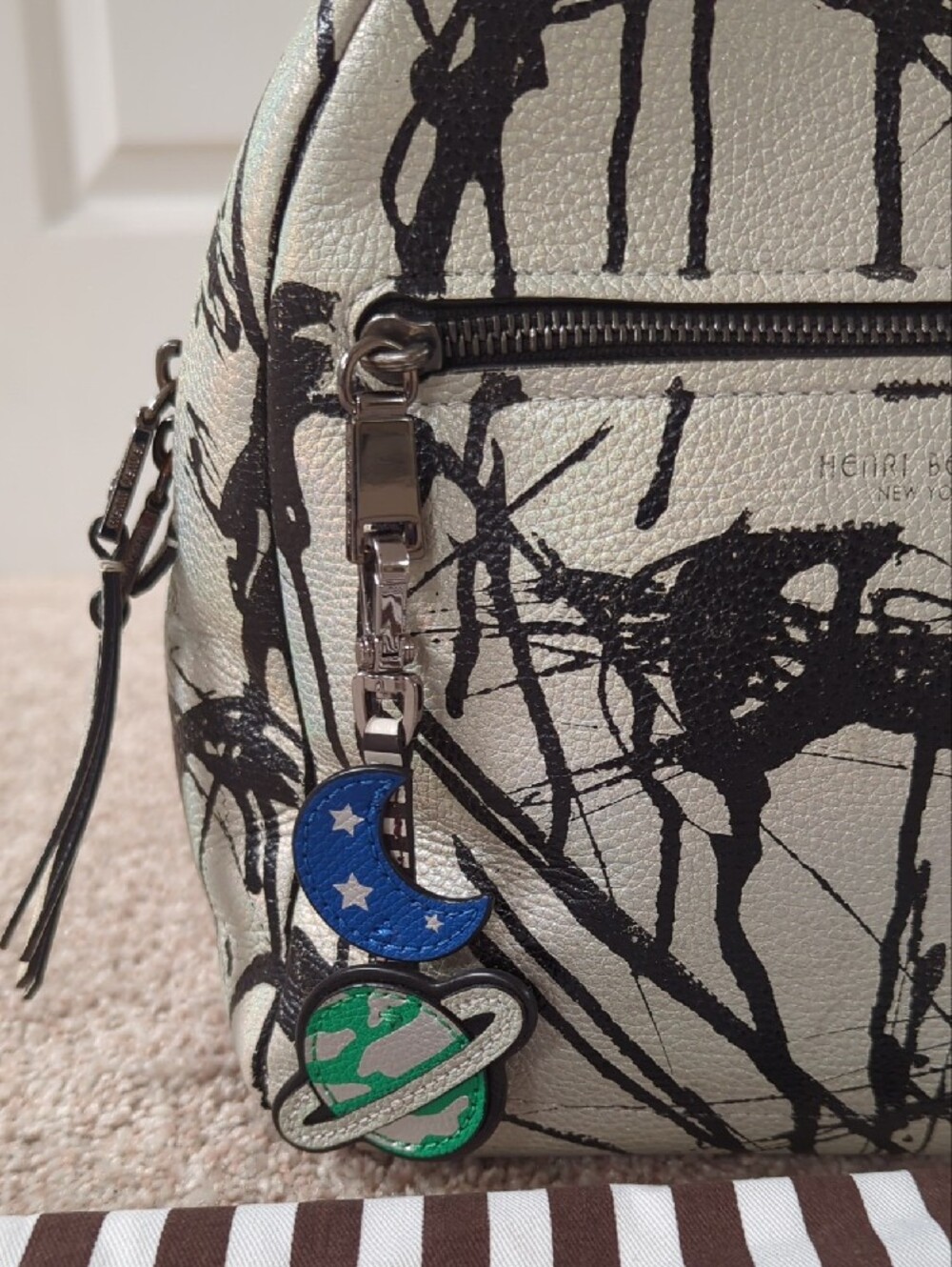 Henri Bendel "About Town" Splatter Print Mini Backpack With Storage Bag - Picture 2 of 15